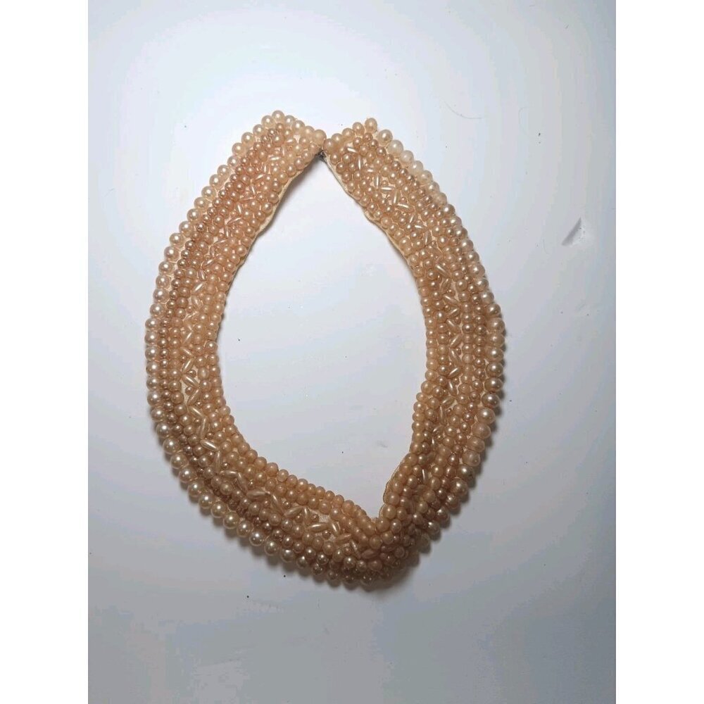 Antique Beaded Glass Pearl Necklace Sewn Collar on Silk Blouse Enhancer Choker